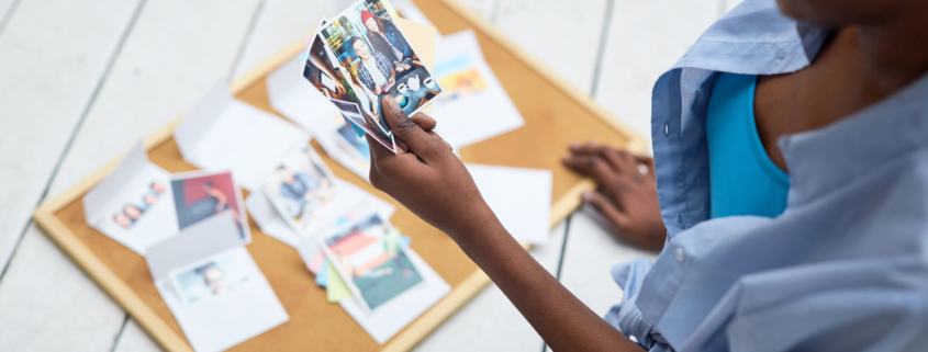 Two pictures of friends in hand of designer